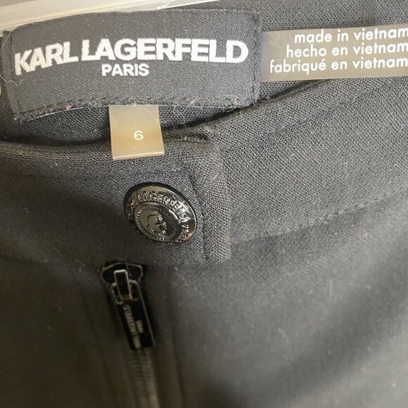 Karl Lagerfeld 4 Black Zip-Front Mini Skirt Exposed Zipper Chic Officecore - Picture 4 of 6